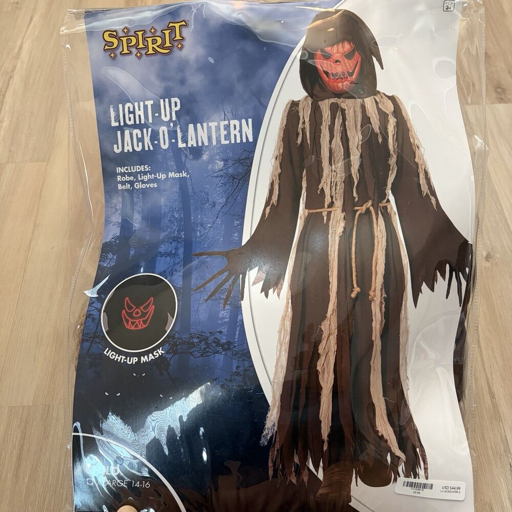 Spirit Halloween Light Jack-o-Lantern Costume Light Up Mask Child XLarge 14/16